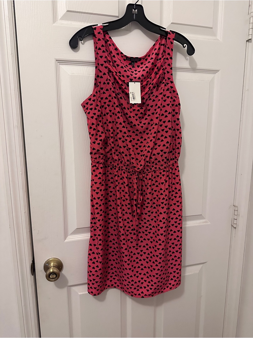 BeBop Hot Pink Sleeveless NWT Drawstring Dress with Black Heart Print